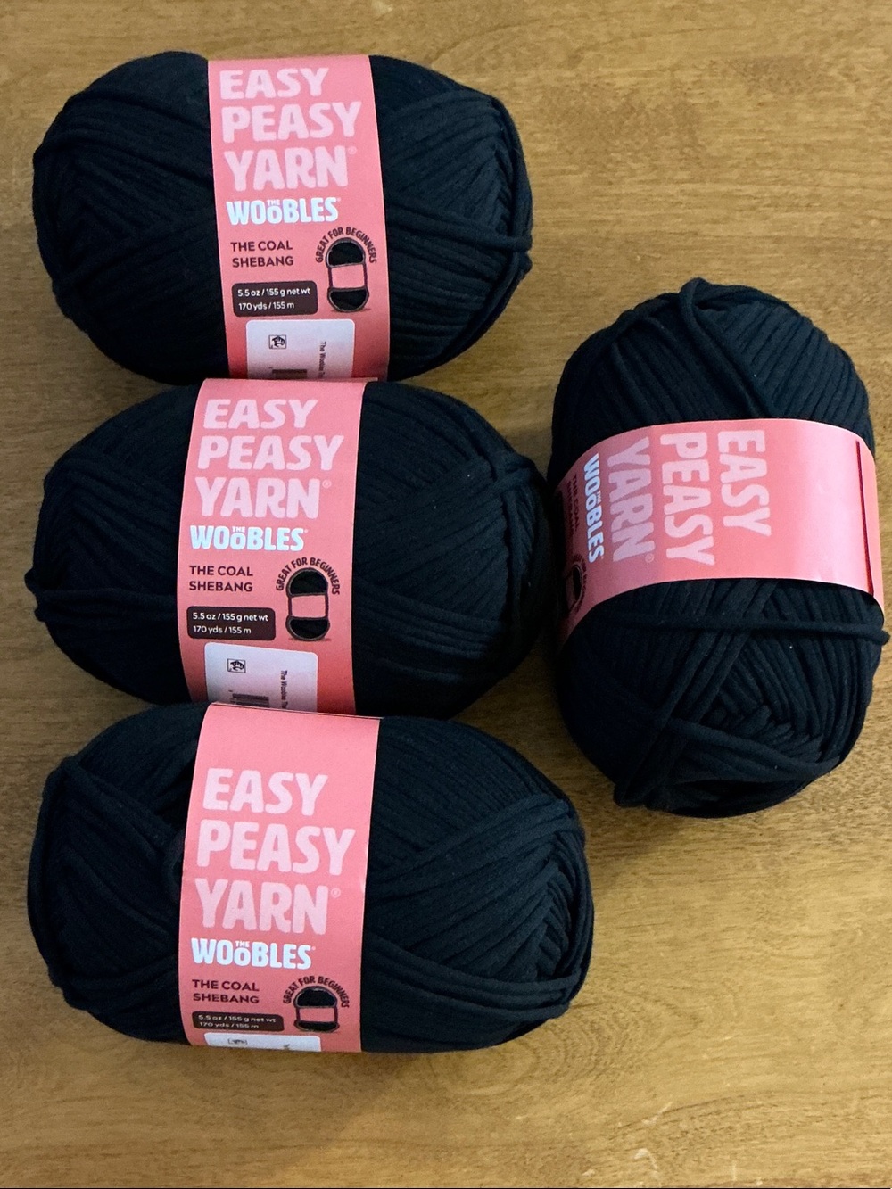 The Woobles Easy Peasy Yarn Black Lot - 4 Skeins of The Coal Shebang